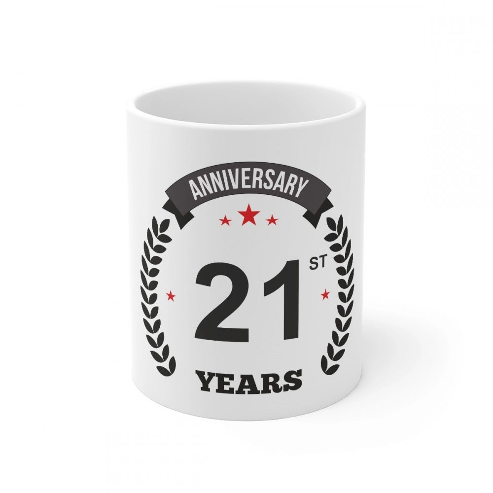White Ceramic 21st Anniversary Mug