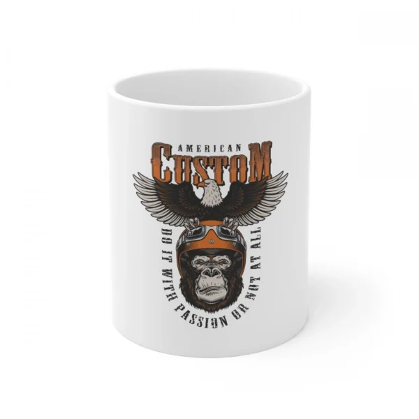 White ceramic coffee mug with Gorilla design