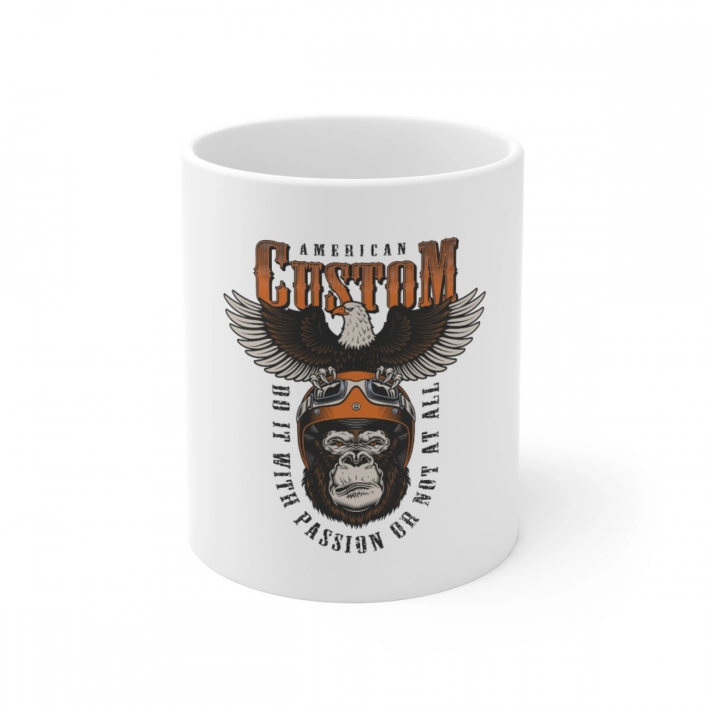 White ceramic coffee mug with Gorilla design