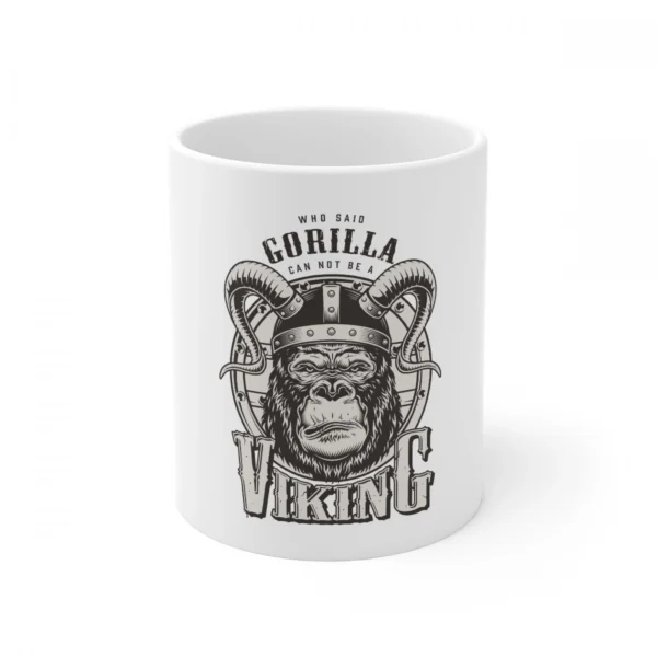 White ceramic coffee mug with Gorilla design