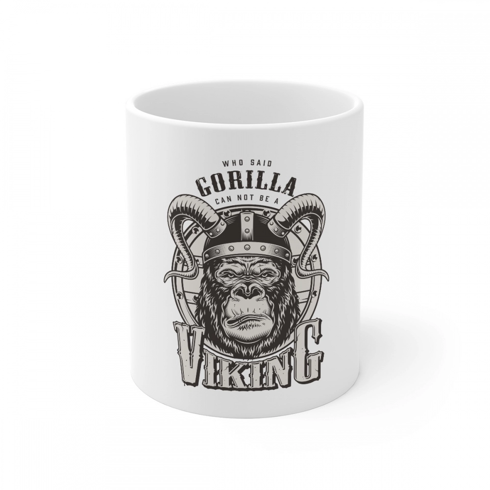 White ceramic coffee mug with Gorilla design