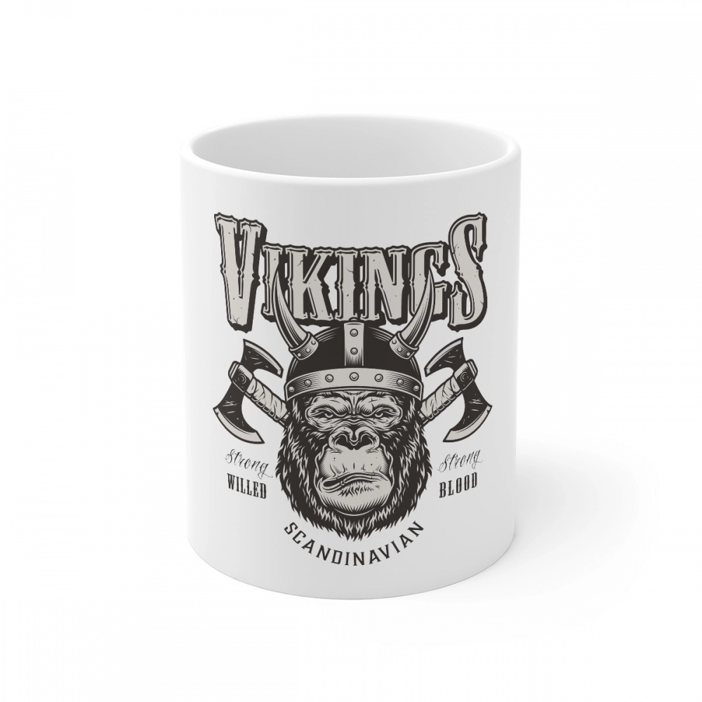 White ceramic coffee mug with Gorilla design