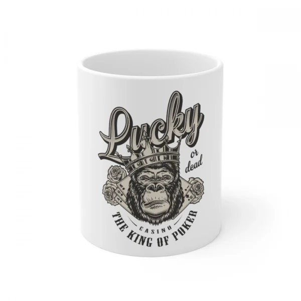 White ceramic coffee mug with Gorilla design