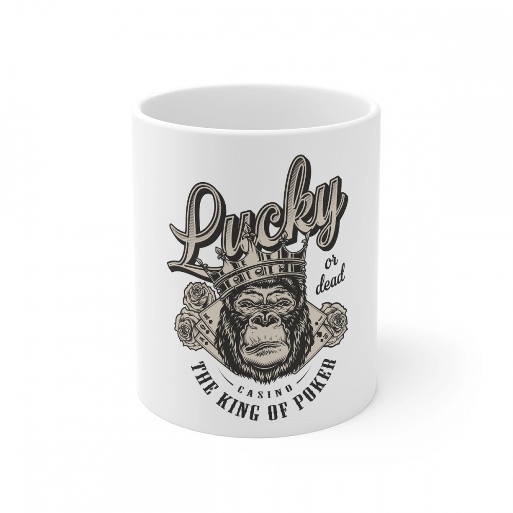 White ceramic coffee mug with Gorilla design