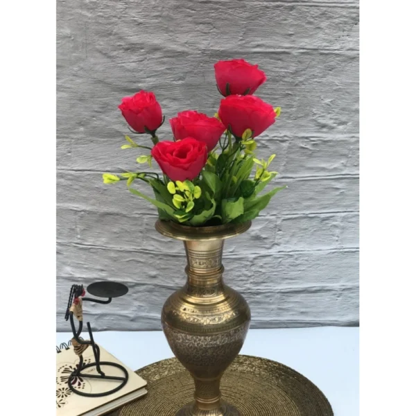 Generic Artificial Flowers Bunch Bouquet Of 6 Garden Roses For Home Decoration (Darkpink, Material:Silk, Polyester)