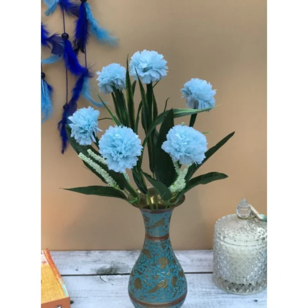 Generic Artificial Flowers Bunch Bouquet Of 6 Chrysanthemum Flowers For Home Decoration (Blue, Material:Silk, Polyester)