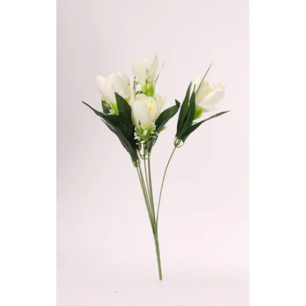 Generic Artificial Flowers Bunch Bouquet Of Daffodil Tulip Flowers For Home Decoration (White, Material:Silk, Polyester)