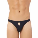 Generic Men's Cotton Spandex Brief Thong Front Open Hole Notch Underwear (Black)