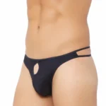 Generic Men's Cotton Spandex Brief Thong Front Open Hole Notch Underwear (Black) - Image 2