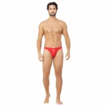 Generic Men's Cotton Spandex Brief Thong Front Open Hole Notch Underwear (Red) - Image 2
