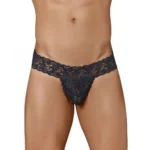 Generic Men's Lycra Blend Lace Lace Underwear G String Style Underwear (Black)