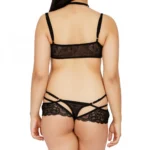 Generic Women's Lace Seductive Lingerie High Neck Cup Bra And Panty Set (Black) - Image 7