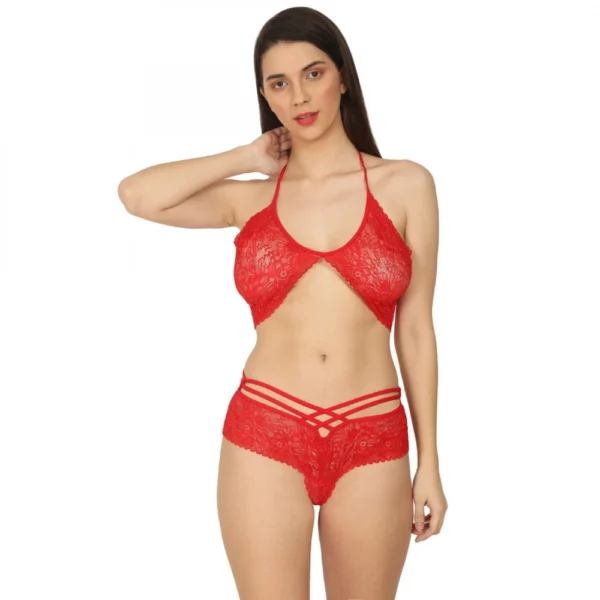 Generic Women's Lace Special Moment Designer Red Lingerie Set (Red)