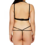 Generic Women's Lace Tempting Floral Open Cup Bra Lingerie Set (Black) - Image 2