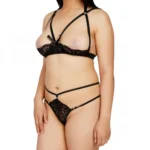 Generic Women's Lace Tempting Floral Open Cup Bra Lingerie Set (Black) - Image 4