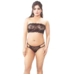 Generic Women's Lace Women Lace Strapless Tube Bra With Thong Panty (Black)