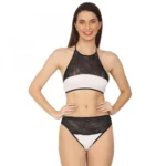 Generic Women's Cotton Lace Halter Neck Lingerie Black Lace And White Color (White And Black) - Image 3