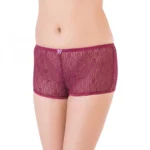 Generic Women's Nylon Mid Waist Rise Wine Lace Sheer Boyshort Panty (Wine)