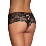Generic Women's Lace Mid Waist Hipster Panty In Criss Cross Pattern (Black) - Image 3
