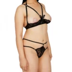 Generic Women's Lace Tempting Floral Open Cup Bra Lingerie Set (Black) - Image 3