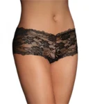 Generic Women's Lace Mid Waist Hipster Panty In Criss Cross Pattern (Black)