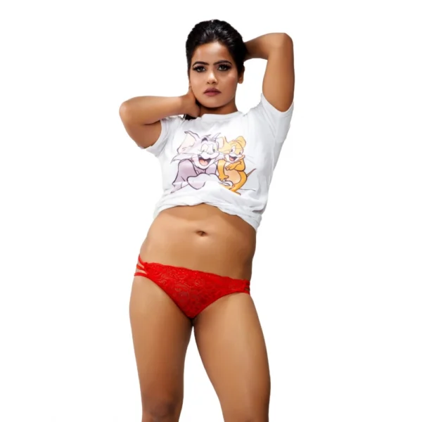 Generic Women's Cotton Melange Lace G String Thong Brief Panty (Red)