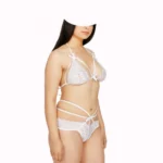 Generic Women's Lace Solid Sheer Lace Lingerie Set (White) - Image 3