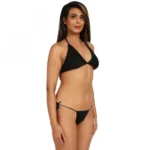 Generic Women's Nylon Spandex Black Bikini Sexy Bra Panty (Black) - Image 2