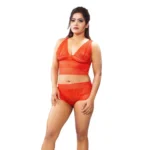 Generic Women's Lace Bra And Panty Set Self Design Lingerie Set (Red)