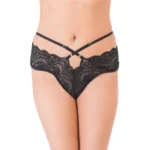 Generic Women's Nylon Lace High Waist Bikini Panty With Stringy Waist (Black)