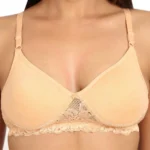 Generic Women's Cotton Blend Lightly Padded T Shirt Bra With Lace (Sandalwood) - Image 6