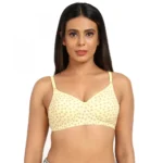 Generic Women's Cotton Blend Lightly Padded Soft Printeded T Shirt Bra (Yellow)