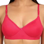 Generic Women's Cotton Blend Everyday T Shirt Lightly Padded Three Fourth Coverage Bra (Pink) - Image 2