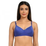Generic Women's Cotton Blend T Shirt Lightly Padded Bra (Blue)