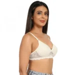 Generic Women's Cotton Blend Lightly Padded T Shirt Bra With Lace (Grey) - Image 2