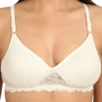 Generic Women's Cotton Blend Lightly Padded T Shirt Bra With Lace (Grey) - Image 4