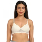Generic Women's Cotton Blend Lightly Padded T Shirt Bra With Lace (Grey)