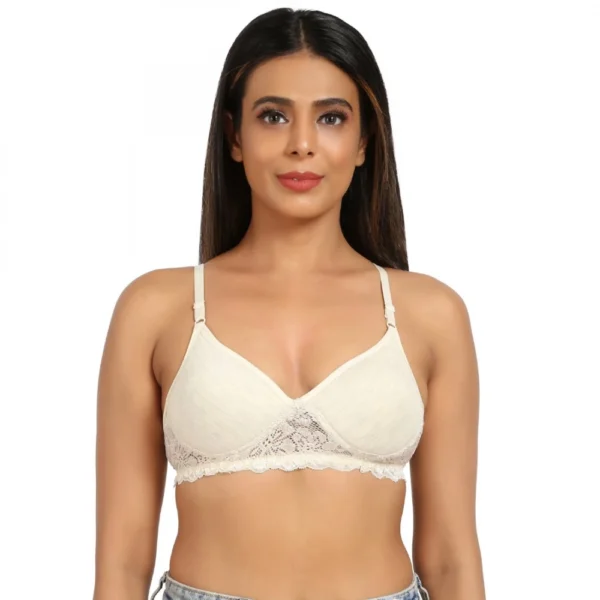 Generic Women's Cotton Blend Lightly Padded T Shirt Bra With Lace (Grey)