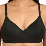 Generic Women's Cotton Blend Everyday T Shirt Lightly Padded Three Fourth Coverage Bra (Black) - Image 2