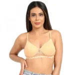 Generic Women's Cotton Blend Lightly Padded T Shirt Bra With Lace (Sandalwood) - Image 2