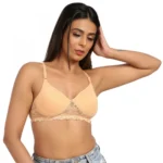 Generic Women's Cotton Blend Lightly Padded T Shirt Bra With Lace (Sandalwood) - Image 4