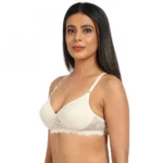 Generic Women's Cotton Blend Lightly Padded T Shirt Bra With Lace (Grey) - Image 3