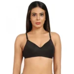 Generic Women's Cotton Blend Everyday T Shirt Lightly Padded Three Fourth Coverage Bra (Black)