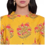 Generic Women's Khadi Printed A Line Kurti (Yellow, Khadi) - Image 2