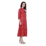 Generic Women's Cotton Patch A Line Long Kurti (Red, Cotton) - Image 3
