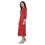 Generic Women's Cotton Patch A Line Long Kurti (Red, Cotton) - Image 5