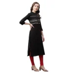 Generic Women's Pure Cotton Printed Straight Kurti (Black, Pure Cotton) - Image 4