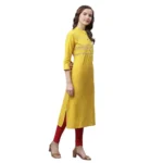 Generic Women's Pure Cotton Printed Straight Kurti (Yellow, Pure Cotton) - Image 3