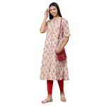 Generic Women's Khadi PrintedA Line Kurti (Cream, Khadi) - Image 6