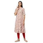 Generic Women's Khadi PrintedA Line Kurti (Cream, Khadi)